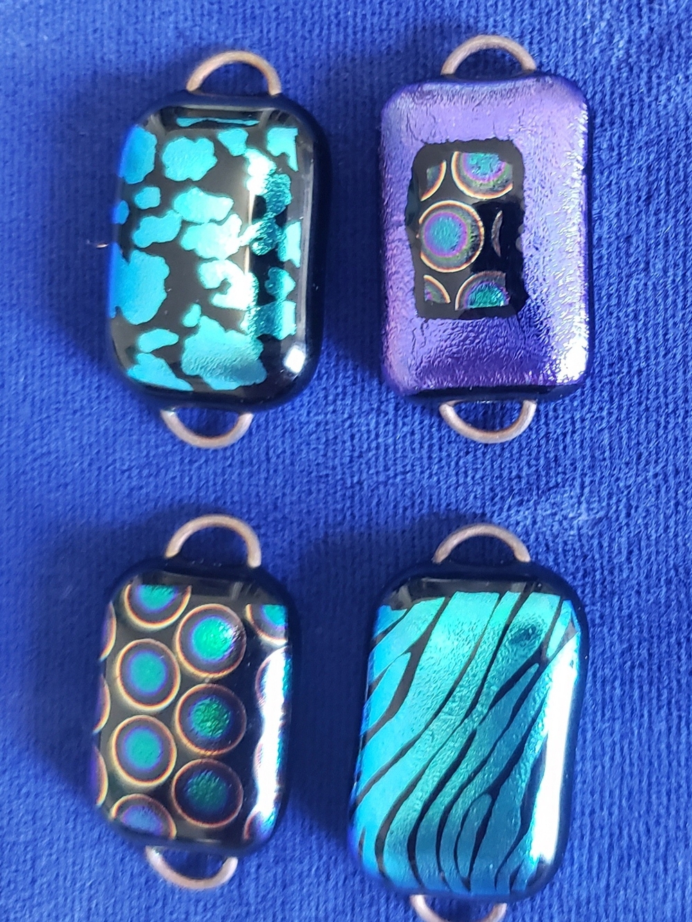 Handmade Dichroic Glass Connectors in Teal & Purple - Picture 3 of 9